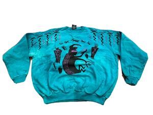 Vtg 90s Dagoli Mens Blue Pullover Tribal Goats Tie Dye Pullover Sweatshirt L